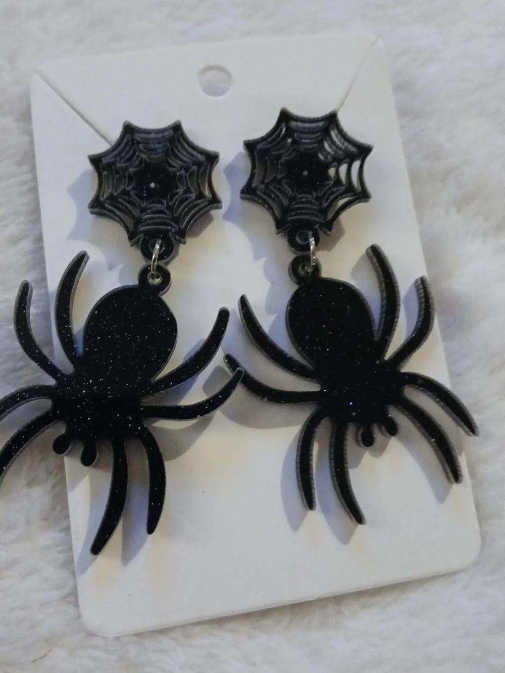 Spider & Web Halloween Sparkly Gothic Dangle Earrings NEW ON CARD